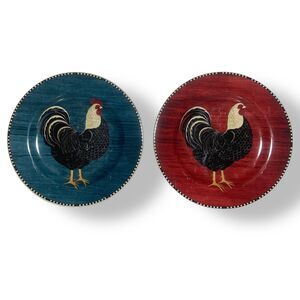 Sakura Warren Kimble Rooster Salad Plates Set Of 2 Blue Red Farmhouse Easter